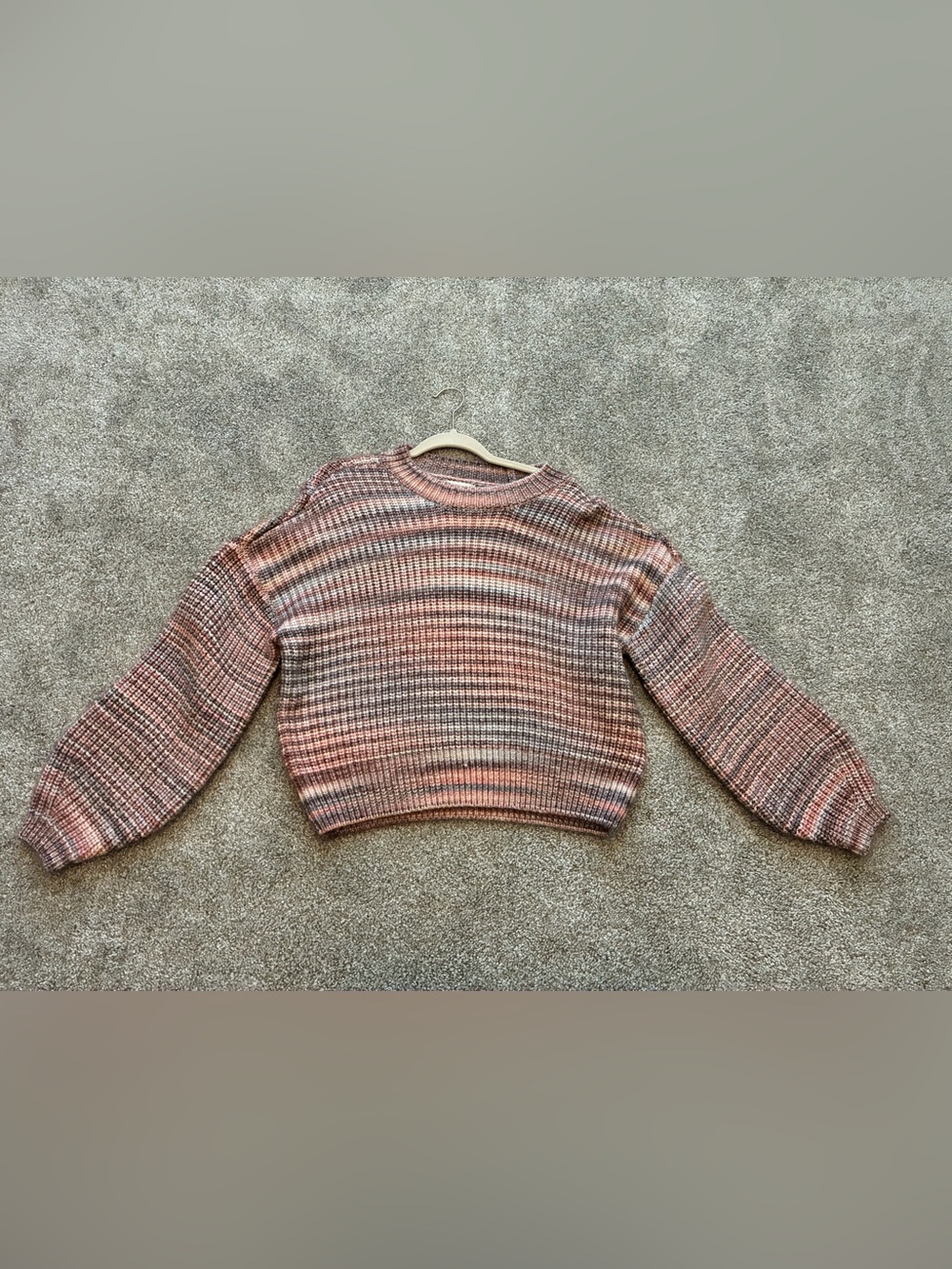 Altar'd State Blended Pink & Neutral Striped Crewneck Sweater